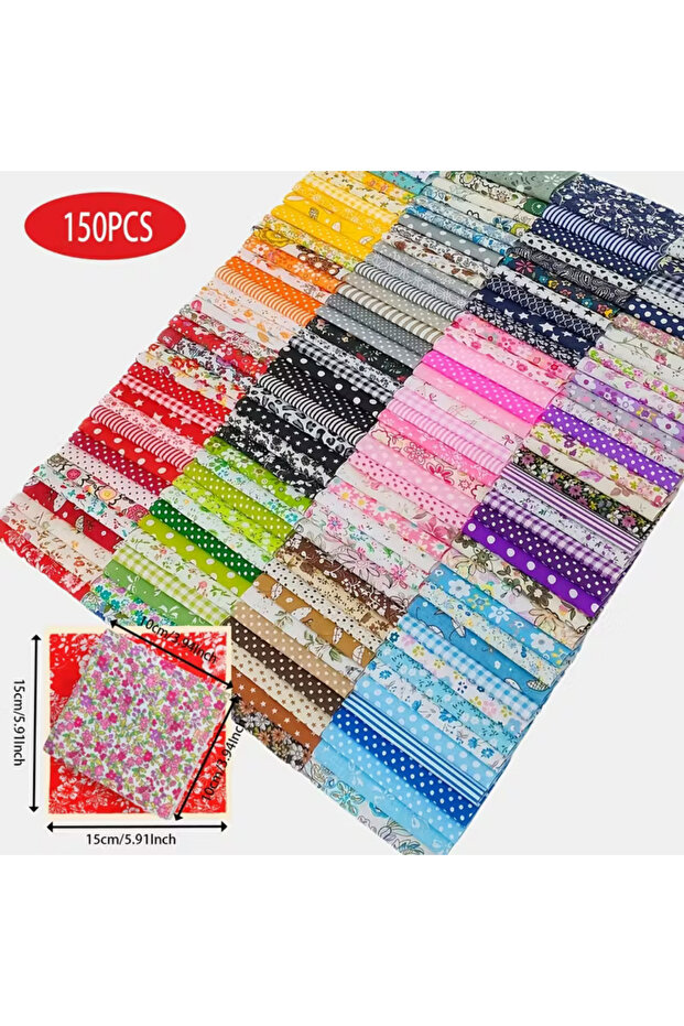 10-10CM 150PCS 150pcs Colorful Plain Series | Precut Sewing Printed Fabric for Crafts, Quilting, Scr
