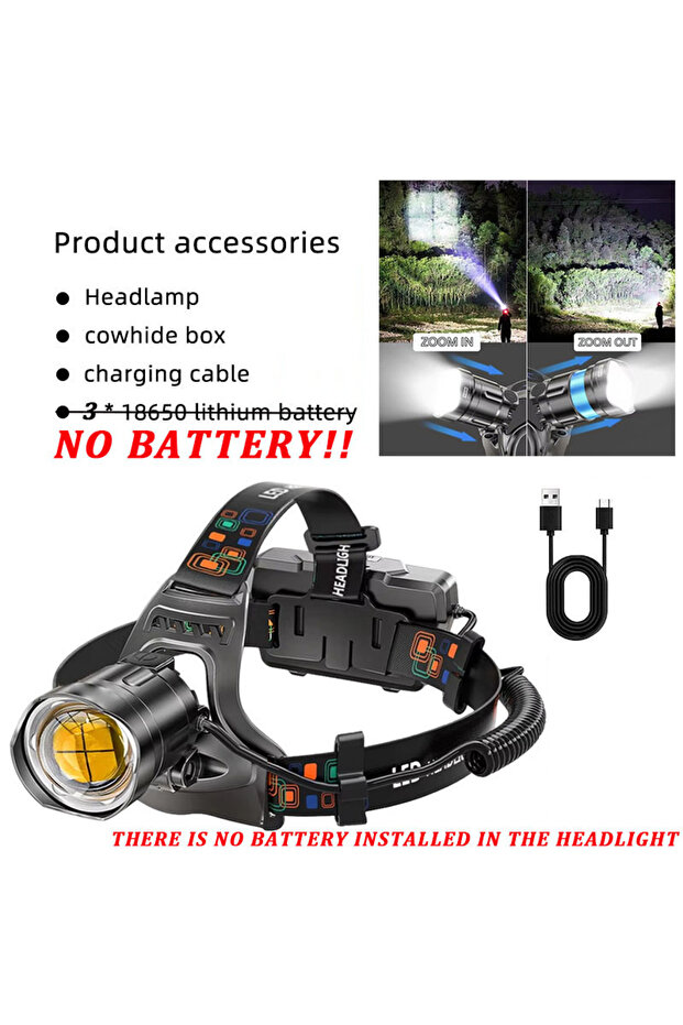 No battery 4 core Super Bright Headlight High Power LED Headlamp Strong Light Head Lamp USB Rechar