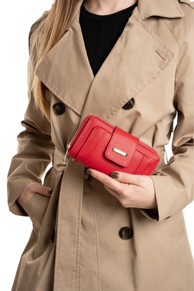 Women's Zippered Striped Portfolio Wallet with Flap and Zipper, Vegan Faux Leather - Medium Size