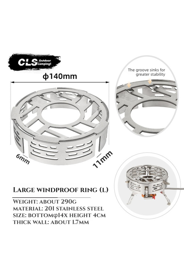 Diameter 140mm Mini Outdoor Wind Shield Camping Stoves Windproof Ring Stainless Steel Gas Picnic Coo