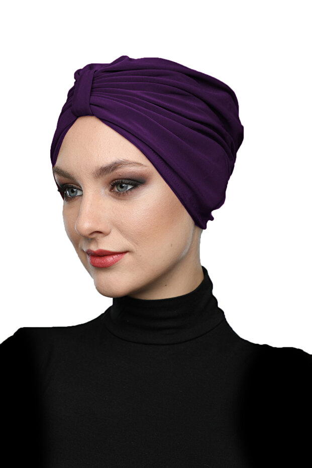 Butterfly Lined Purple Ready-Made Turban Hijab Pool Cap Suitable for Medical Use