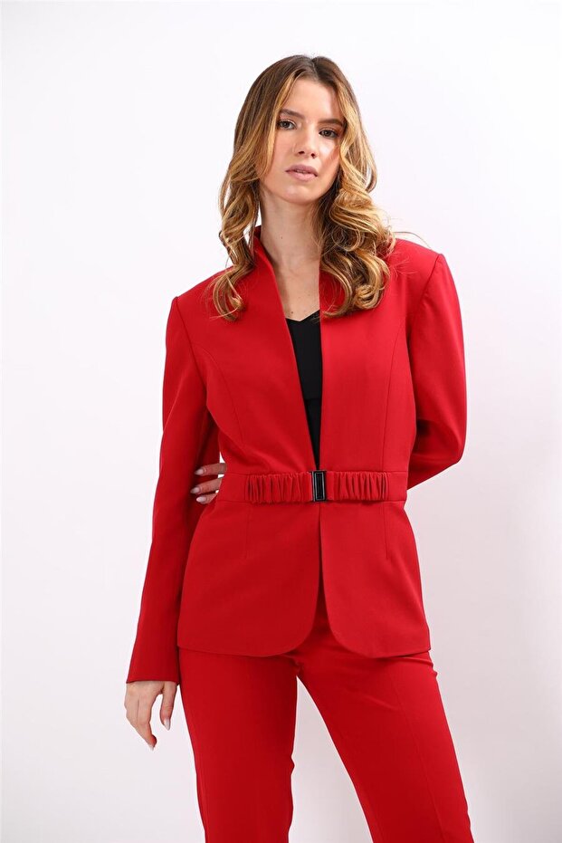 Classic Women's Jacket with High Collar - Red - 1188100