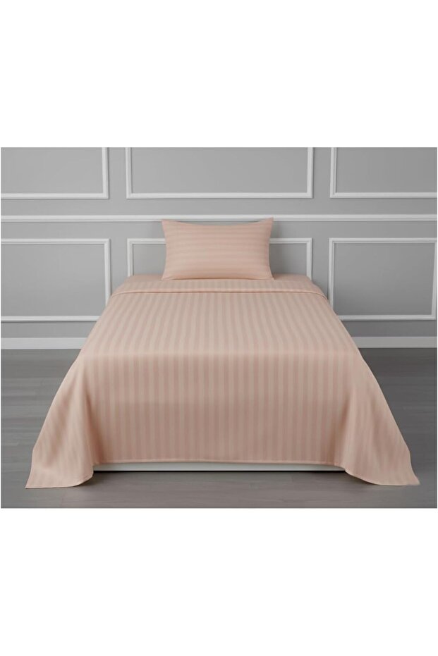 Single Bed Sheet Set 160×240cm with 1 Pillowcase 50×75cm 100% Microfiber Sateen Stripe Flat Sheet