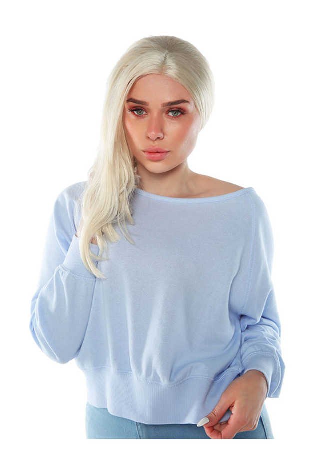Women Pastel Blue Cross Overlay Knitted Top