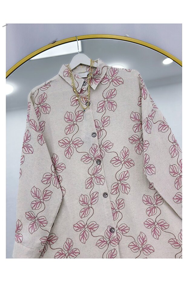 تونيك كتان مختلط بنمط متنوع وفضفاض - 2