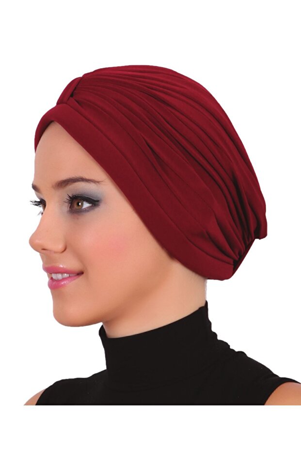 Banded (Front and Back Banded) Ribbed Burgundy Sponge Ready Turban Hijab Bonnet Pool Bonnet