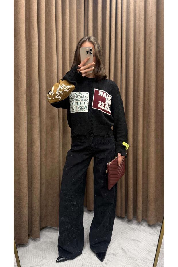 SLOGAN JAKARLI PATCH TRİKO-SİYAH - 1