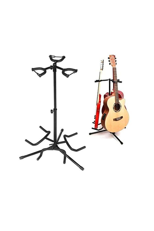 Adjustable Three Hold Guitar Stand; Holds Electric or Acoustic Guitar