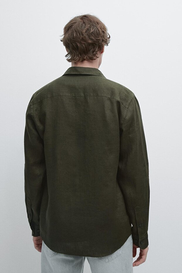 %100 keten regular fit gömlek - 3