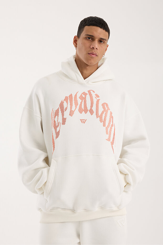 Unisex Curved Stone Printed Oversized Hooded Sweatshirt