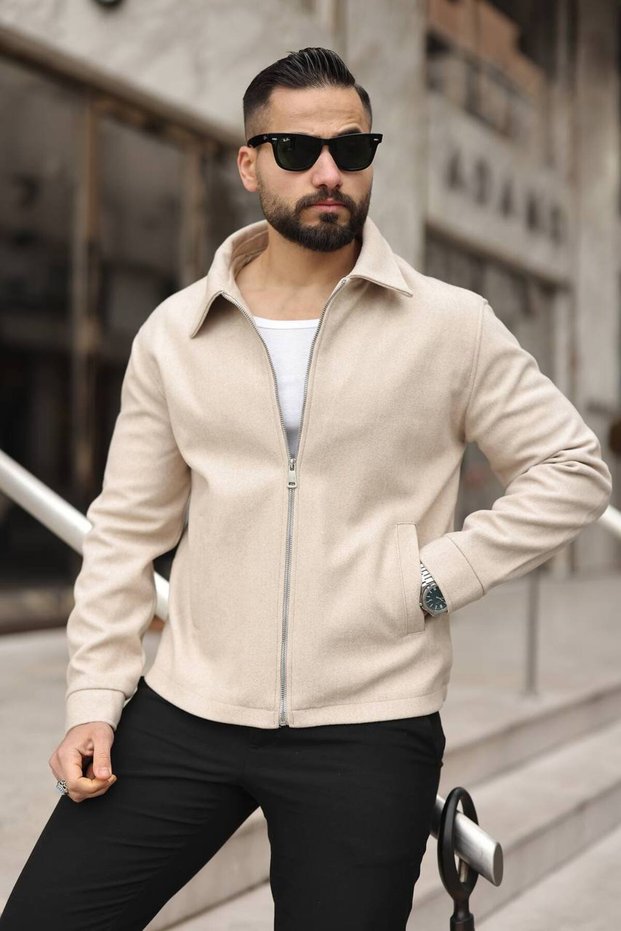 Men's Polo Collar Tok Duruşlu Cashmere Jacket