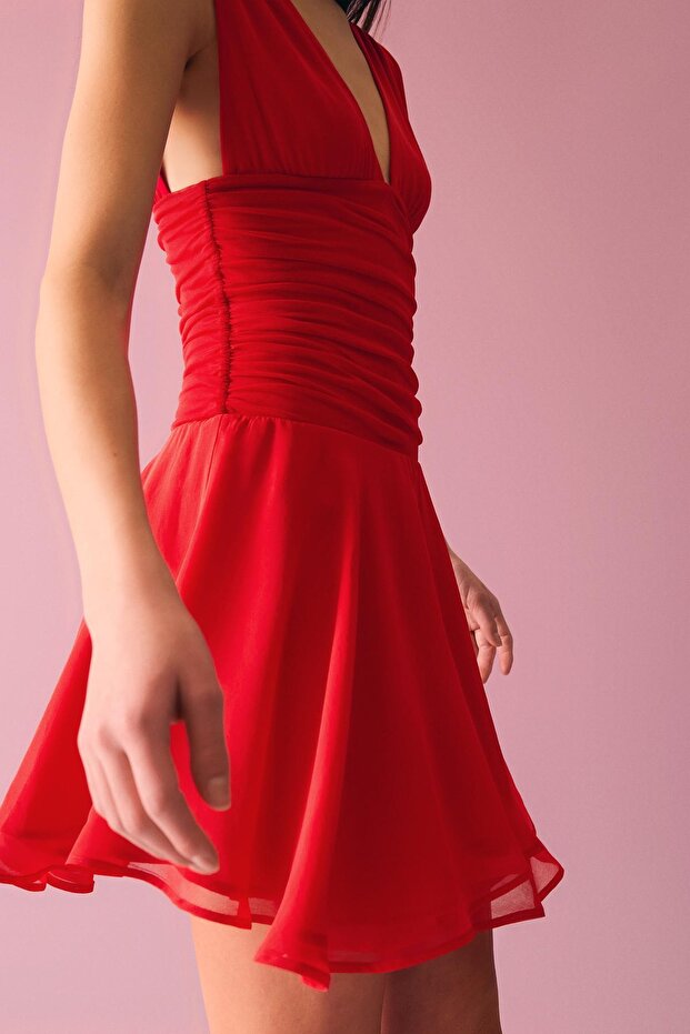 Mini şifon elbise - 4