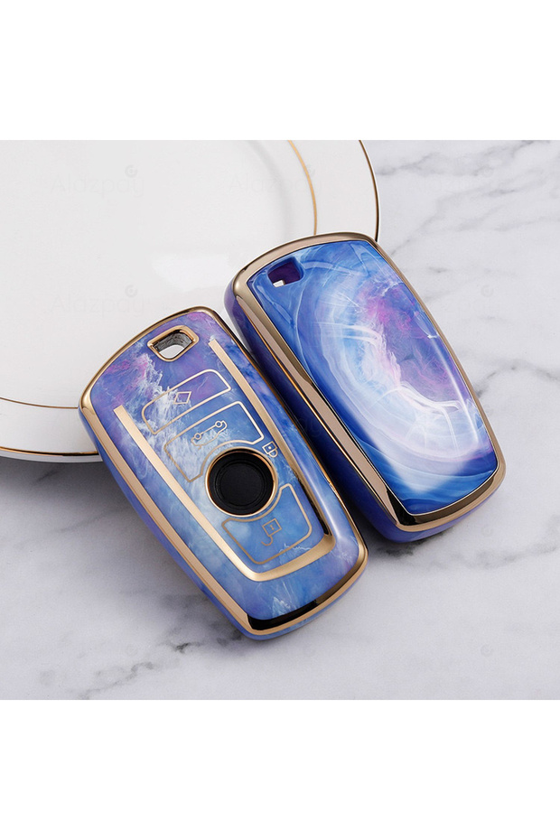 For Bmw 1 3 5 7 Series F30 F25 F20 F18 F16 F15 F10 & X1 X3 X4 X5 Marble Tpu Key Case Cover (Purple)