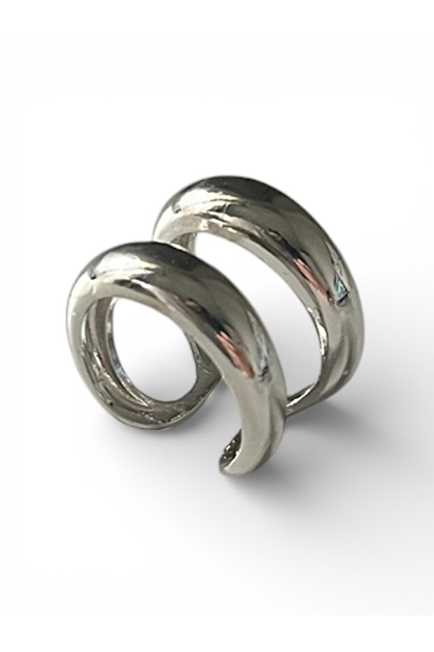 خاتم بتصميم مزدوج باللون الفضي - 1