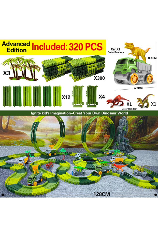 140 Track Set Electric Dinosaur Car Track Flexible Magic Climbing Railway Toy with LED Light High-Qu