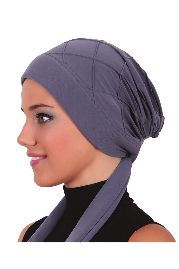 Ribbed Tie Dark Gray Ready-To-Wear Turban Hijab Bonnet Suitable for Medical Use