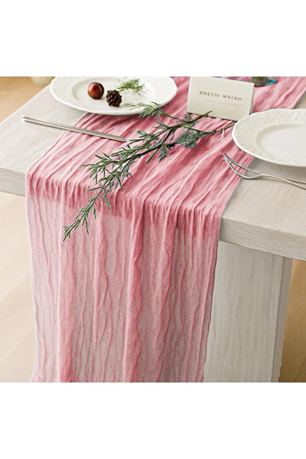 CHINGOO Cheesecloth Table Runner 35"x118" Pink Rustic Boho Gauze Cheese Cloth Runner