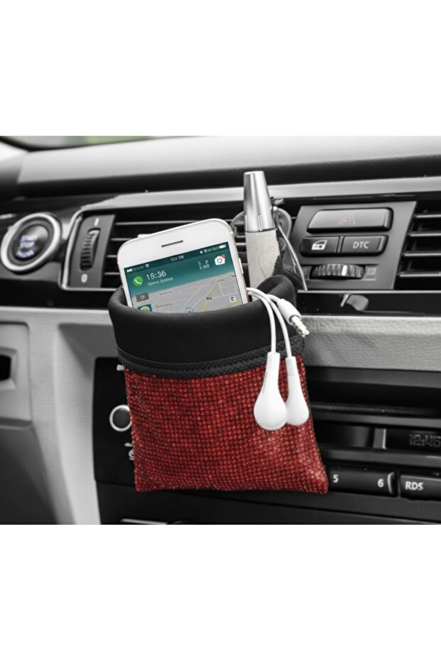 Crystal Stone Car Interior Pouch Pocket Organizer Glove Box Side Storage Organizer Pen Holder Phone Holder