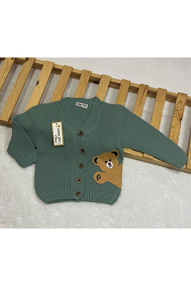 bici ayıcık baskılı örme hırka - 1