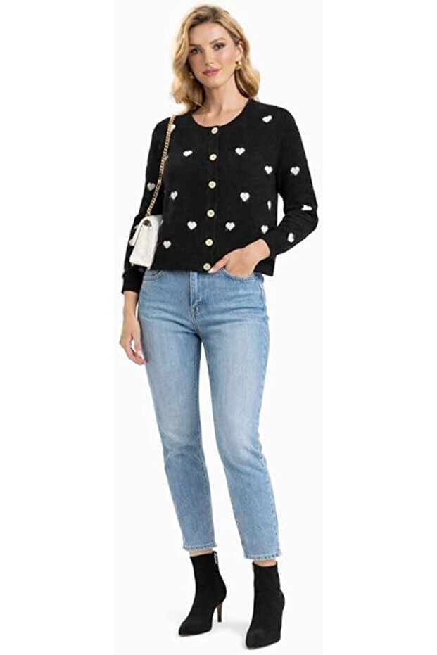 Women’s Black Knit Cardigan with Heart Pattern