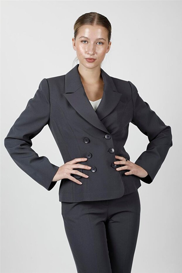 Men's Collared Buttoned Women's Jacket - Smoked - 1196100