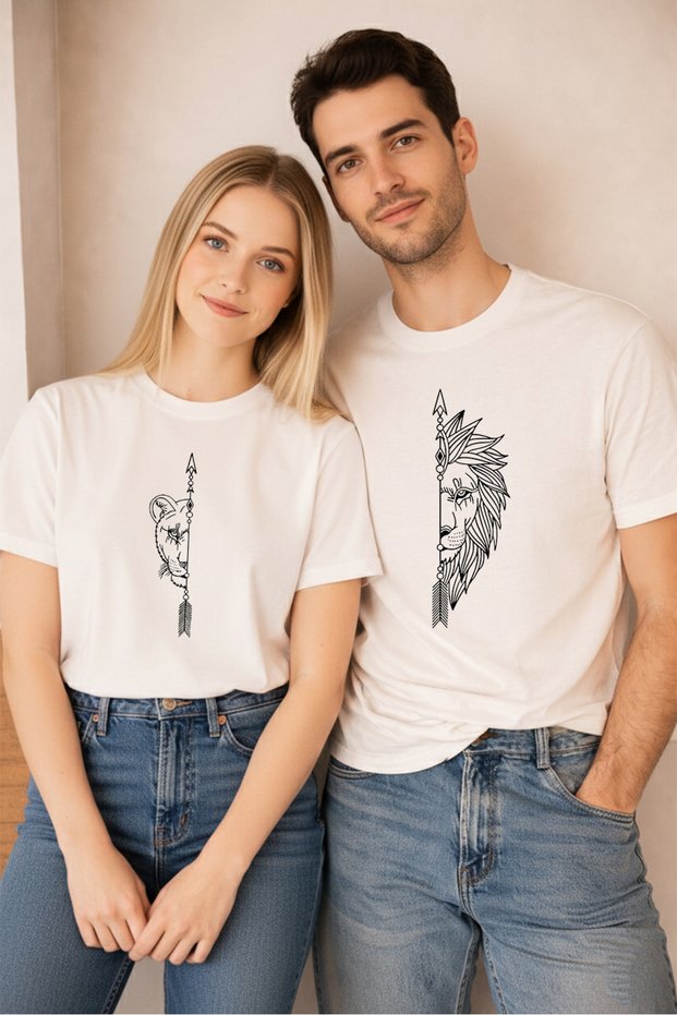 T-Shirt February 14 Double Combination Valentine's Day Valentine's Day 2-Pack Price Lion - Tiger Printed