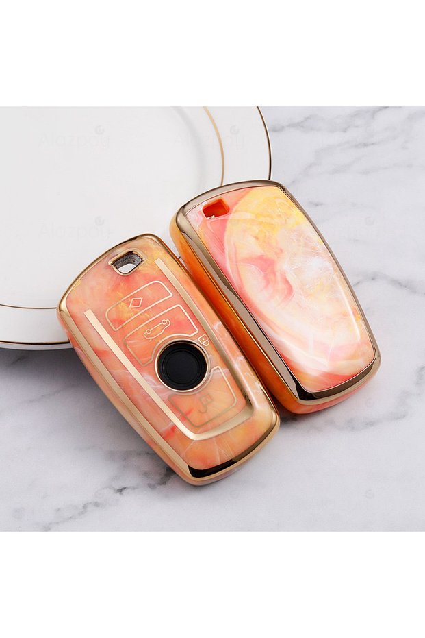 For Bmw 1 3 5 7 Series F30 F25 F20 F18 F16 F15 F10 & X1 X3 X4 X5 Marble Tpu Key Case Cover (Orange)