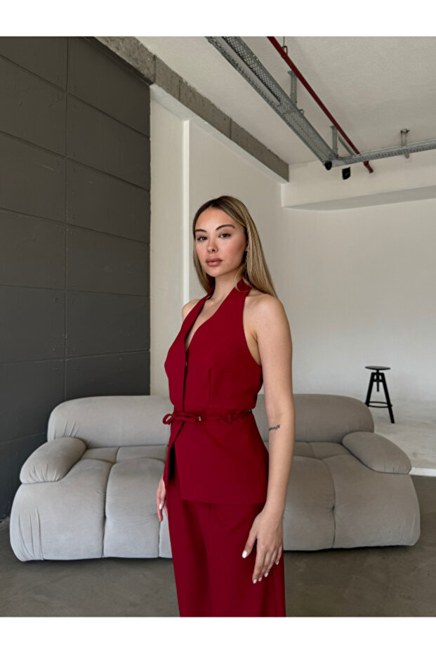 سترة مكشوفة الظهر مع أشرطة حول الرقبة - 4