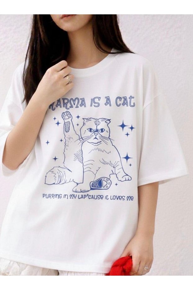 Loves Me Cat Karma Unisex White Short Sleeve Tshirt