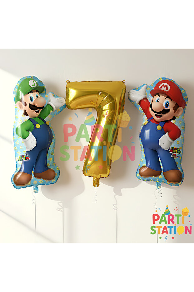 Super Mario & Luigi 7 Years Old Gold Number Balloon Set
