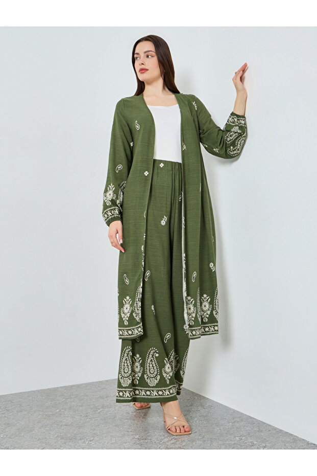 Women Paisley Print Kimono and Pants Co-Ords