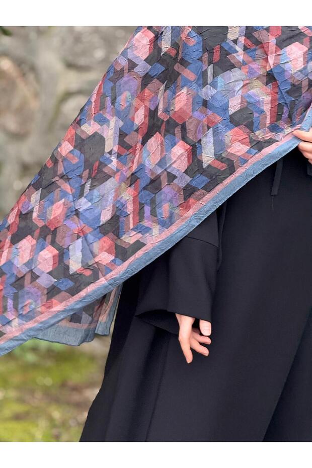 شال بامبو كراش - نمط أيقوني - نيلي - 2