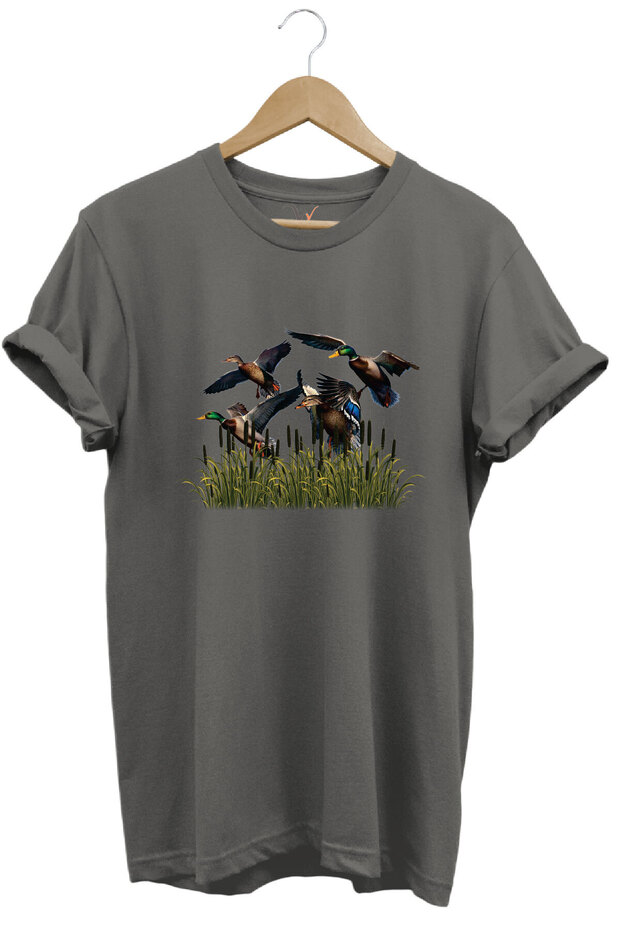 Hunting Duck Hunting Reeds Printed 100% Cotton Regular Fit Crew Neck T-Shirt