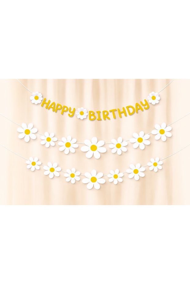 Happy Birthday Banner Daisy Ornament Set – Birthday Banner and Daisy Decoration Party Ornament