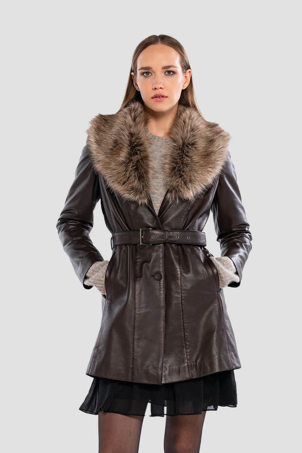 Women's Genuine Leather Brown Leather Coat
