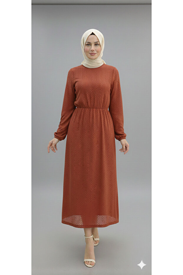 Women's Hijab Lace Lined Straw Belt Dress