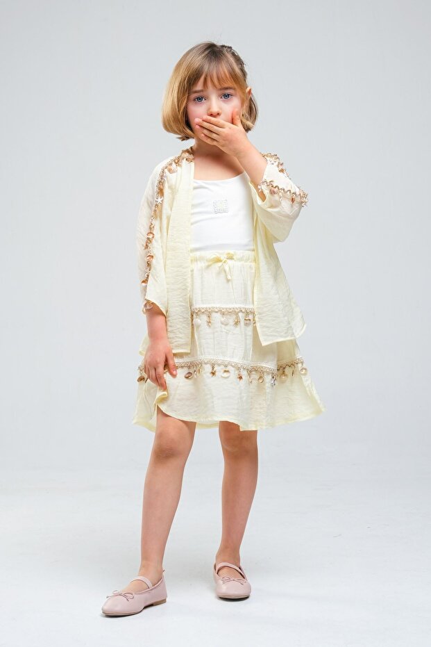 4-8 Years Old Seashell Sugar Girl's 3-Piece Set-Yellow