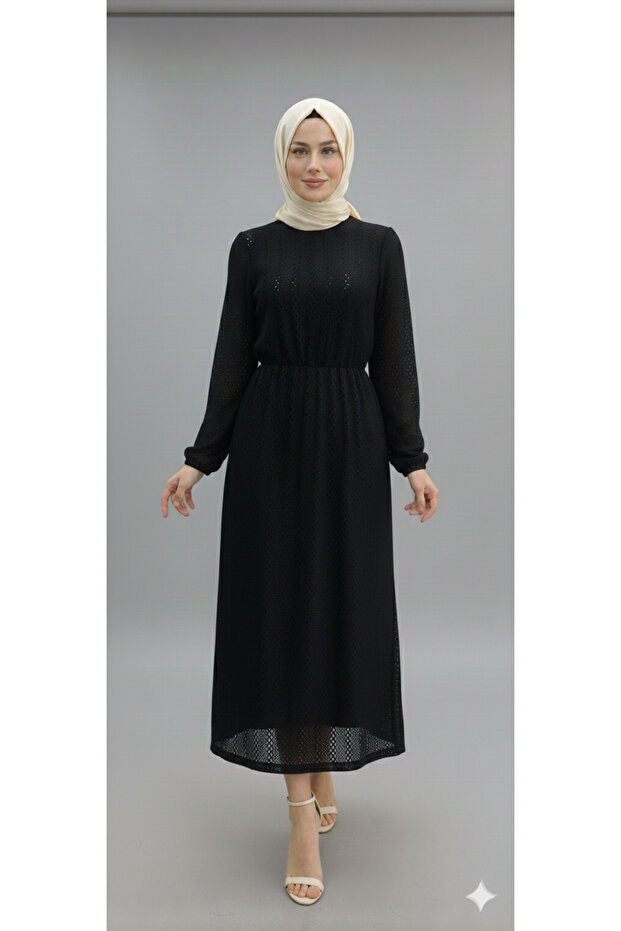Women's Hijab Lace Lined Straw Belt Dress