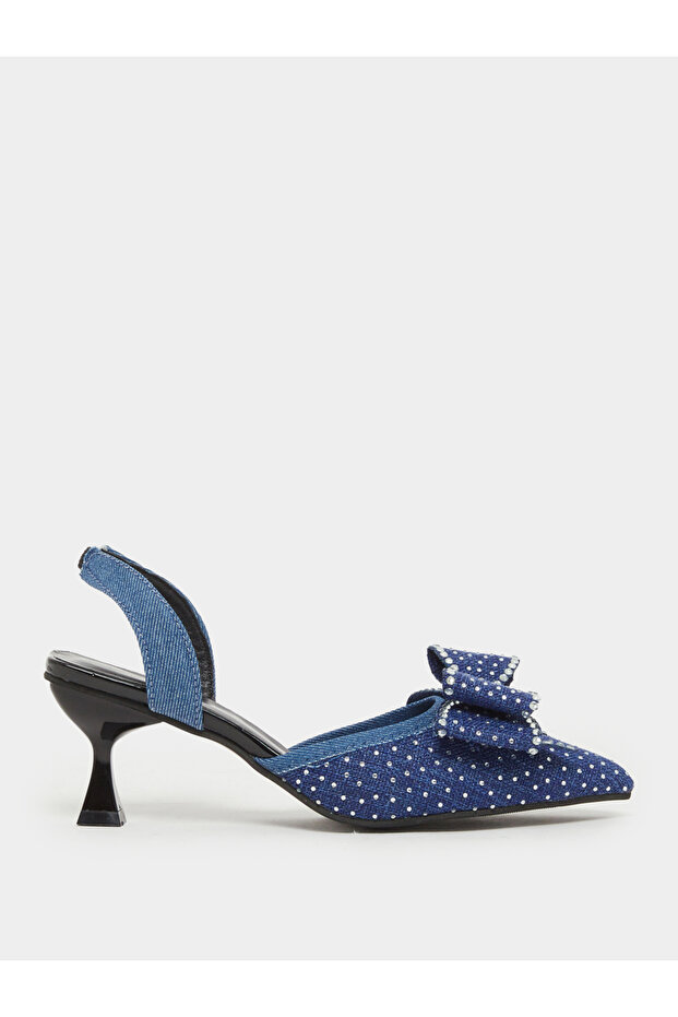 Women Denim Kitted Heel Denim Sandals
