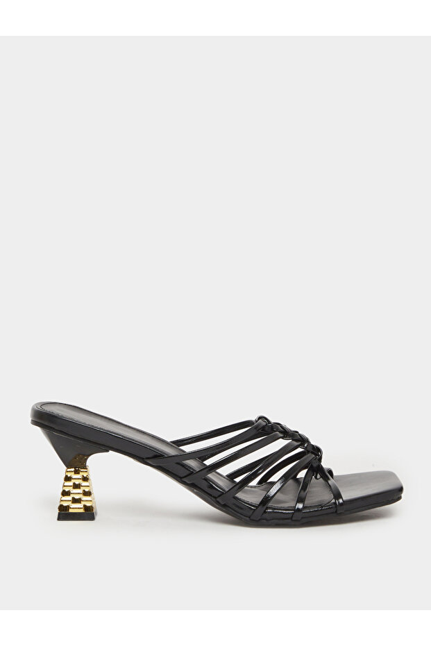 Women Black Strappy Kitten Heel Sandals