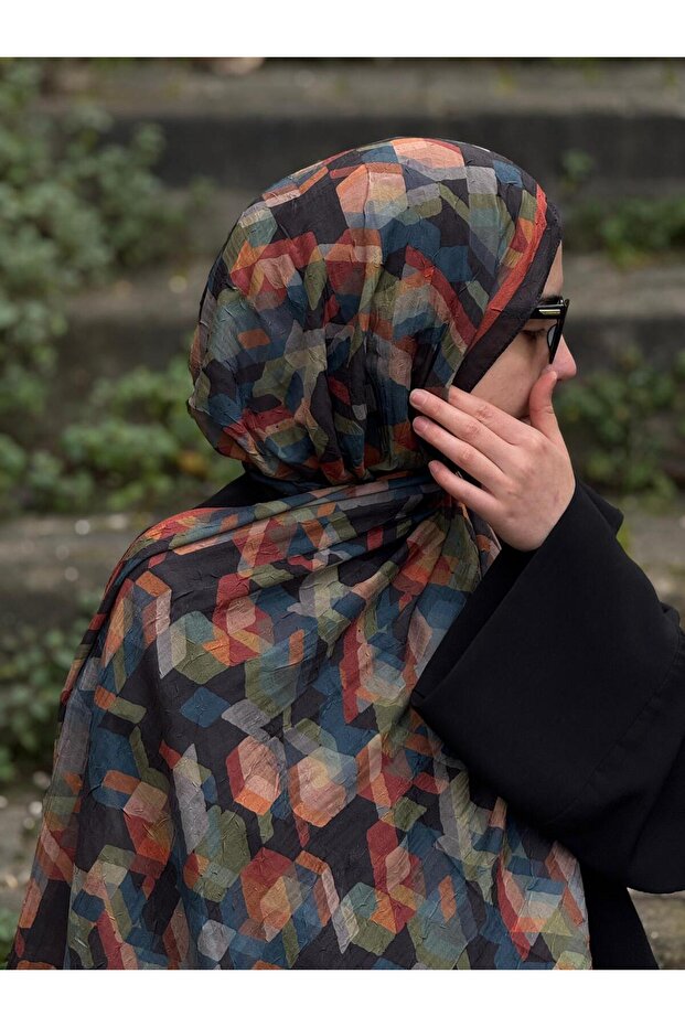 شال بامبو كراش - نمط أيقوني - أسود - 3