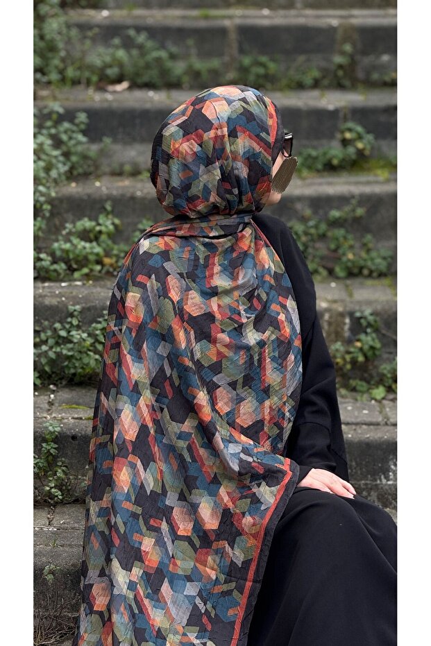 شال بامبو كراش - نمط أيقوني - أسود - 5