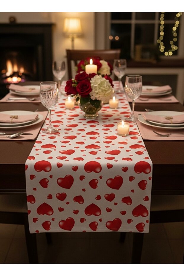Digital Printed Valentine's Day Heart Model Decorative Table Runner