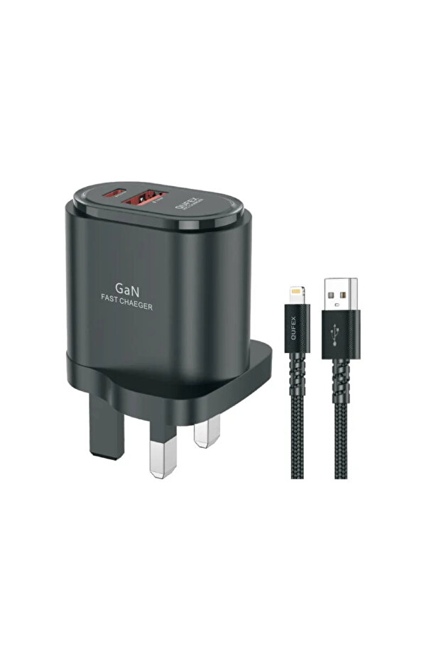 شاحن حائط بقوة 43 واط + كابل شحن USB إلى Lightning لأجهزة iPhone - QFXHC75