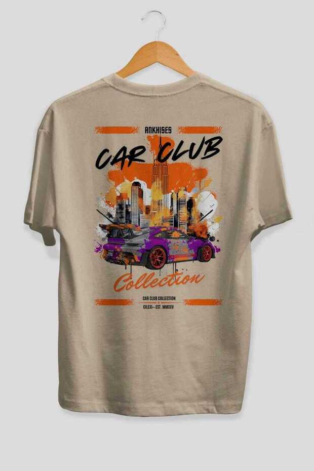 Araba Club Series 5 Back Printed Beige Oversize T-Shirt 100% Cotton Men Women