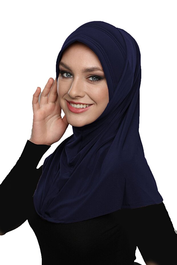 Takmatik Plain Navy Blue Ready-To-Wear Turban Hijab Pool Cap Medical Suitable Prayer Cover