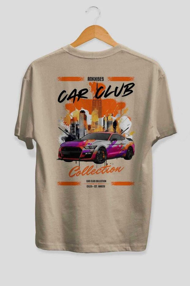 Araba Club Series 24 Back Printed Beige Oversize T-Shirt 100% Cotton Men's Women's