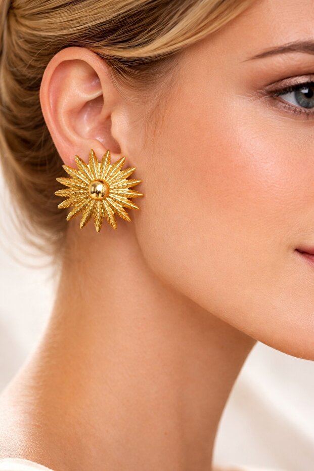 Medallion Shaped Gold Stud Earrings