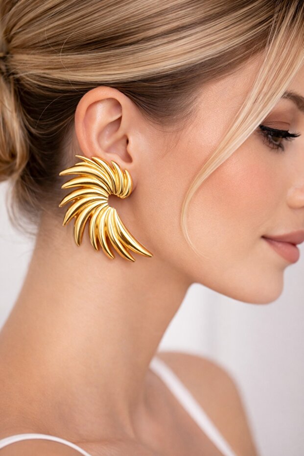 Anka Yellow Steel Large Spiral Design Women's Stud Earrings