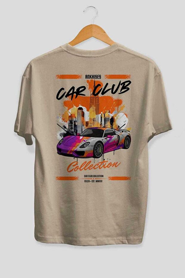 Araba Club Series 35 Back Printed Beige Oversize T-Shirt 100% Cotton Men Women